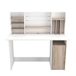 Bureau droit 1 caisson + surmeuble L134,8 cm FLEUR chêne brossé/blanc Taille unique