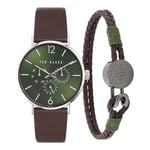 Ted Baker Men's Phylipa Gift Set (41mm) Green Dial/Brown Leather Strap BKGFW2306