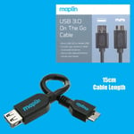 Maplin Male Micro USB 3.0 to Female USB OTG 15cm Cable Adapter for Mobile Device