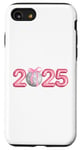 Coque pour iPhone SE (2020) / 7 / 8 Boule disco Happy New Year 2025 avec nœud rose assorti