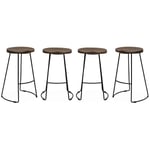 Sweeek - Lot de 4 tabourets de bars bois de manguier teinté noyer et acier. avec repose pieds. 65cm