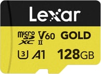 GOLD Carte Micro SD 128Go, carte mémoire flash microSDXC UHS-II, carte microSD V60, U3, A1, C10, lecture jusqu'à 280Mo/s, pour drone/caméra d'action/appareil de jeu UHS-II (LMSGOLD128G-BNNNG).[G885]