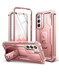 Dexnor Coque Compatible avec Samsung Galaxy S22 5G avec Protection d'écran intégrée de qualité Militaire à 360° - Coque de Protection intégrale Antichoc avec Support - Rose penoy