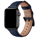 SUNFWR Leather Straps for Apple Watch Strap 40mm 41mm 38mm 42mm(Series 10), Men Women Replacement Genuine Leather Strap for iWatch Series Ultra 10 9 8 7 6 5 4 3 2 1/SE (38mm 40mm 41mm, Darkblue/Black)