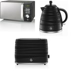 Swan Symphony Black 20L Microwave, 1.7L Kettle & 2 Slice Toaster Set -NEW