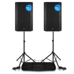 VSA15BT Pair Active PA Speakers Bi-Amp 15" 2000w Bluetooth DJ System with Stands