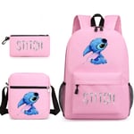 Lilo; Stitch Ryggsäck Tredelad Set Väska (Rosa)