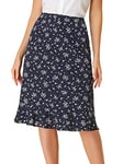 Allegra K Women's Floral Skirts Ruffle Elastic High Waist Button Flowy Split Midi Skirt, Dark Blue, Medium