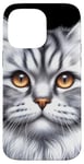 Coque pour iPhone 14 Pro Max Chat tigré argenté x Chat mignon x Chat gris