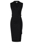 GRACE KARIN Robe mi-Longue élégante pour Femme, col en V, ajustée, Style Professionnel, croisée, décontractée, Coloris Noir, Taille 44