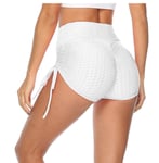 Femmes D'été Shorts en Tricot Taille Haute Hanche Leggings Serrés Stretch Running Fitness Yoga Pantalon Ridé Sexy Biker Shorts-Blanc, L