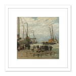 Mesdag Fishing Pinks In Breaking Waves Painting 8X8 Inch Square Wooden Framed Wall Art Print Picture with Mount