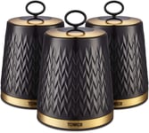 Tower T826091BLK Empire Set of 3 Storage Canisters for Tea Coffee Sugar, 1.3L,