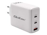 Qoltec - Strömadapter - Gan, 5-20V, 1,5-5A - 100 Watt - 5 A - Pd, Quick Charge 3.0 - 3 Utdatakontakter (2 X 24-Stifts Usb-C (Pd), Usb) - Vit