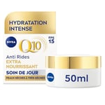 NIVEA Q10 Soin de Jour Extra Nourrisant FPS15 (1x50 ml), crème anti rides enrichie en Q10 pur & Huile d'Argan, crème anti-âge nourrissante, crème hydratante visage peaux sèches à très sèches