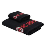 GIL S.R.L. AC Milan - Set de Serviettes 50 x 100 – 100% Coton – Poids : 400 g/m² – Noir, Classic Crest. pour Tous Les Fans Rossoneri – Produit Officiel AC Milan