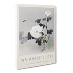 Young Bird & Butterfly By The Roses By Watanabe Seitei Exhibition Museum Asian Japanese Canvas Wall Art Print Ready to Hang, Framed Picture for Living Room Home Office Décor, 20x14 Inch (50x35 cm)