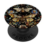 Beau motif abeilles et fleurs noires PopSockets PopGrip Adhésif