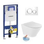 Pack WC Bati-support Geberit avec Cuvette Roca The Gap fixations invisibles + Abattant  + Plaque blanc chrome (GebGapRimless-C)