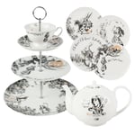 Victoria & Albert Alice in Wonderland 3-Tier Cake Stand, Plates & Teapot Set