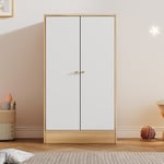 Petite armoire avec tringle, armoire 2 portes, 2 compartiments, chambre, salon, armoire enfant, mdf, blanc + naturel