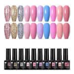 10pcs/set Gel Nail Polish Set Neon Red Glitter Semi Permanent Gel Varnish Soak Off Uv Led Nails All For Manicure