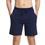 Irdcomps Bas de Pyjama Homme Coton Pantalon Shorts Bermuda Court Doux Short Jogging Sport Décontracté Vêtements de Nuit Élastique Ajustable et Poches Short de Pyjama d'été Bleu XL