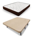 HOGAR24 ES | Lit Complet | Dream Flex 13 + Base Rembourrée Beige avec Jeu de Pieds 25 cm Dimensions : 120 x 180 cm