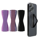 Set of 3x Smartphone Phone Finger Straps Grips - Black Metallic Berry Lavender 