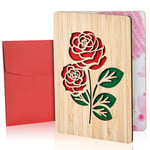 Vicloon Wooden Greeting Cards, Bamboo Cards, Encouragement Card, Wooden Birthday Card, Valentine's Wedding Anniversary Wood Gifts for Wife, Husband, Girlfriend, Boyfriend, Him or Her (Rose)