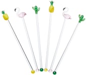 BarCraft Tropical Chic Novelty Glass Cocktail Stirrers Set of 6