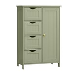 VASAGLE Meuble Salle de Bain Rangement, Armoire Gain de Place, Commode, avec 4 Tiroirs, Placard avec Porte, Étagère Réglable, 30 x 55 x 82 cm, Vert Forêt LHC041C02