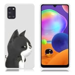 Samsung Deco Galaxy A31 kuoret - Ylimielinen kissa Valkoinen