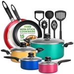 NutriChef, 15 Piece Pots and Pans Set - Non-Stick Cookware Set, Induction Hob Cookware Set, Premium Cooking Set w/ Lids, Heat Resistant, Saucepot, Frying Pans, Oven Pot, Lids, Colorful