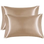 EHEYCIGA Satin Pillow Cases 2 Pack Khaki, Silky Pillowcases for hair and skin with Envelope Closure, Standard Size, 50x75 cm