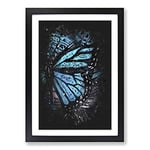 Big Box Art The Blue Butterfly Effect Paint Splash Framed Wall Art Picture Print Ready to Hang, Black A2 (62 x 45 cm)