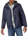 Tommy Hilfiger Men's Lightweight Breathable Waterproof Hooded Jacket Raincoat, Navy, XL