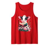 Flowers Cow Reading Book Valentines Day Graphic Funny Tank Top