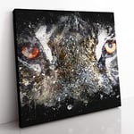 Eye of the Tiger Paint Splash Modern Canvas Wall Art Print Ready to Hang, Framed Picture for Living Room Bedroom Home Office Décor, 50x50 cm (20x20 Inch)