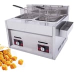 Deep Fryer,Commercial Gas Fryer,20L Countertop Basket Stainless Steel Deep Fat Fryer Restaurant Home Fries Chip with Seasoning Trough