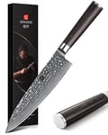 XINZUO Couteau de Chef 20.1cm Acier Damas, Couteaux de Cuisine Tranchants Forgé Couteau Gyuto Couteau à Trancher avec Poignée en Bois de Pakka Ergonomique- He Série