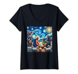 Womens Van-Gogh inspired nativity-Joy to the nativity christmas V-Neck T-Shirt