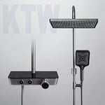 EMKE Kit de douche avec thermostat, système de douche à effet pluie, douchette à 3 jets, kit colonne de douche avec étagère en verre, certification KTW, anthracite mat