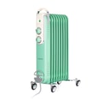 Klarstein Thermaxx Retroheat - Oil Radiator, Electric Heater, Rotary Controls, Thermostat, Cable Winder, LED Light, 4 Floor Rollers, Retro Look, 3 Heating Levels: 800/1200/2000 W, 40 m² - Green