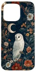 iPhone 15 Pro Max White Owl Moon Flowers Cottagecore Case