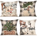 ZWJD Housse Coussin Noel 50x50 Lot de 4 Housse de Coussin Deco Noel Coton et Lin Décoratif Taie d'oreiller 50 x 50 cm pour Chambre, Nanapé, Chaise, Lit Decoration Noel