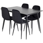 SilarBLExt ensemble table, table extensible longueur cm120 / 160 noir et 4 Polar Diamond chaises Velours noir.