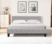 King of Dreams Lit avec Sommier 120x190 cm + Tête de Lit Capitonnée Couleur Gris + Pieds en 10 cm - Emilie - 13 Lattes - revetement PVC Simili Facile d'entretien