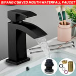 Chrome Square Waterfall Cloakroom Large Basin Mixer Tap Sink Mono Bathroom Waste