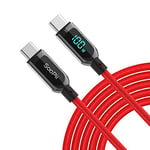 SOOPII 100W USB C to USB C Cable,Nylon Braided Type-C Cable,PD Fast Charging Cable with LED Display for lPhone 15/15 Pro,lPad Air, MacBook Pro,Galaxy S23/S22 (3M,Red)